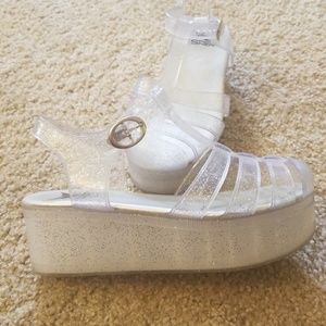 Jelly sparkle platform sandles shoe clear silver